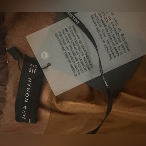 Zara NwT Fringed Tan leather jacket , size M - Picture 8 of 13